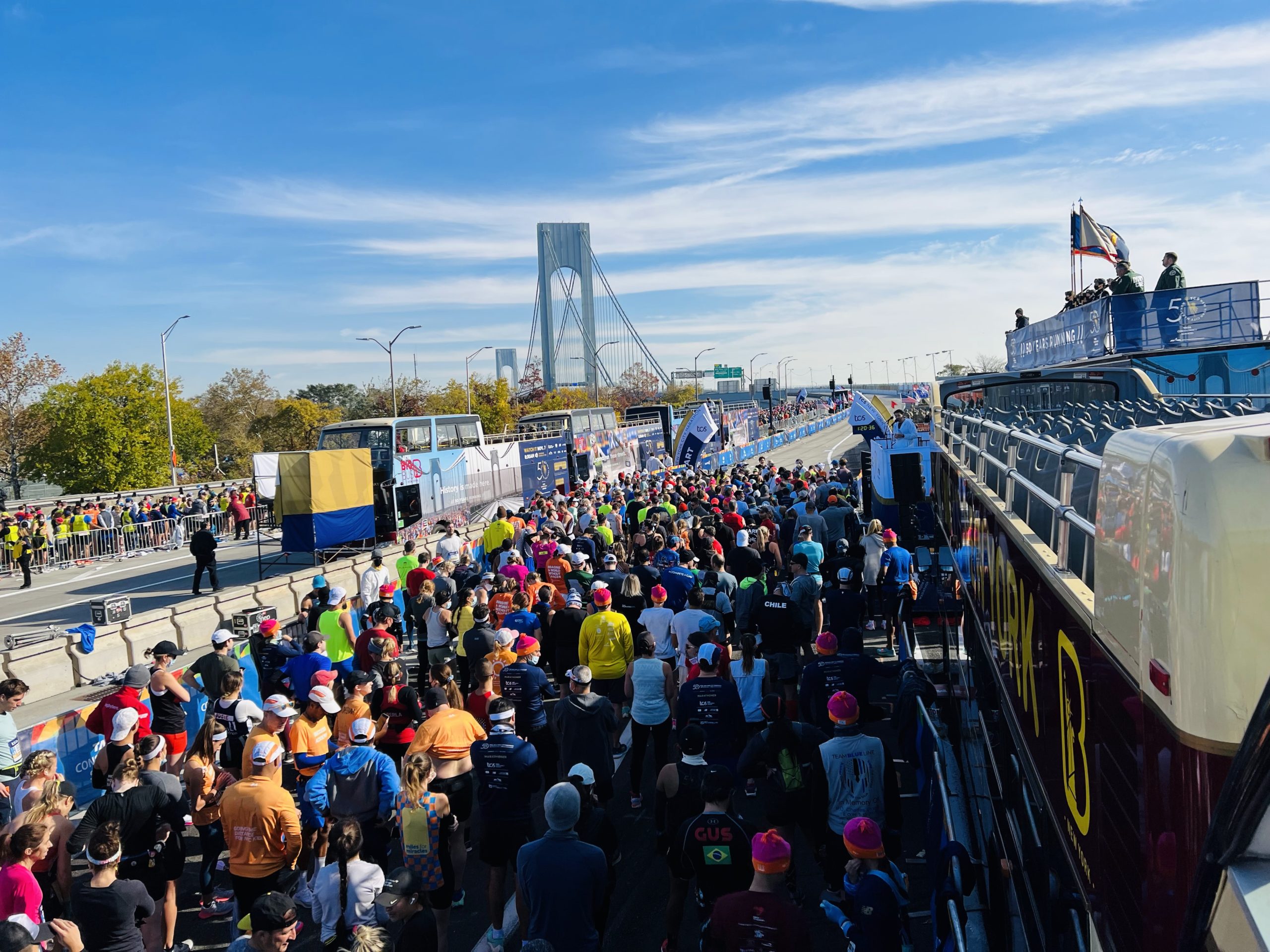 Huge crowd at NYC Marathon trailers