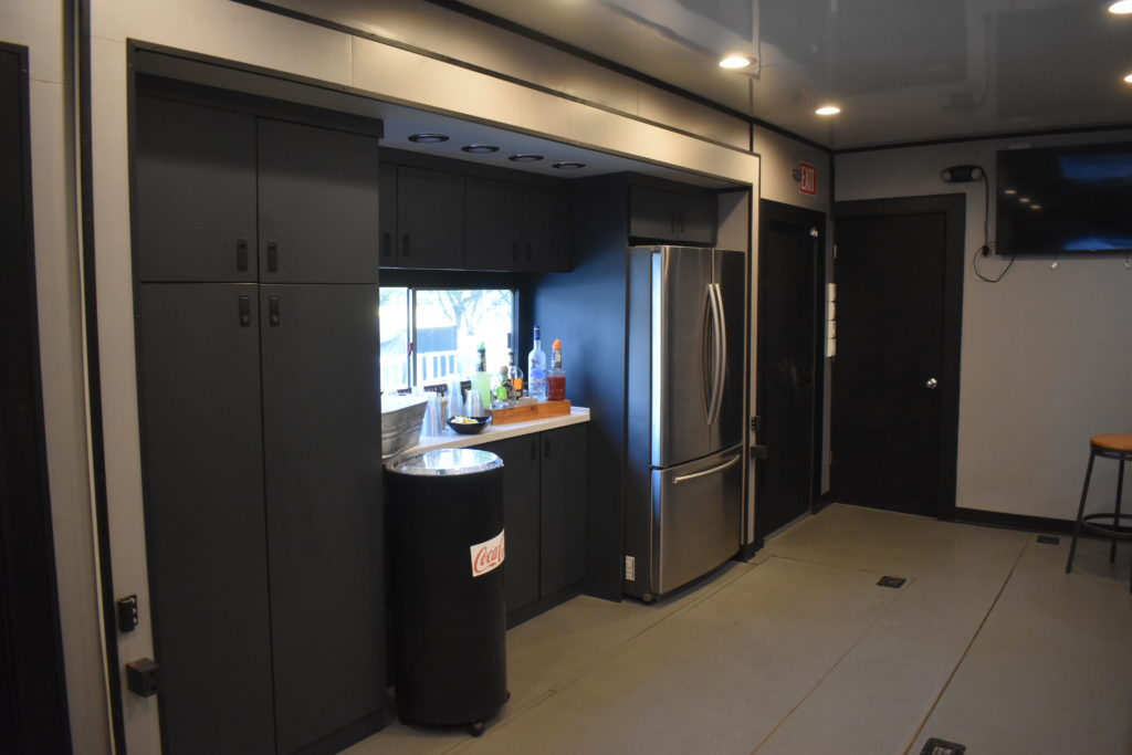 kitchen area in a mobile trailer