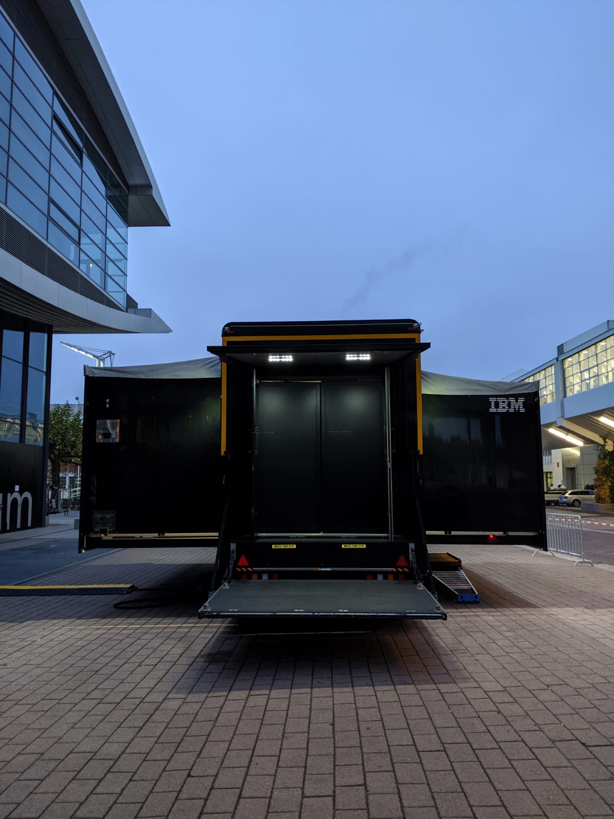 IBM black trailer with slideouts deployed