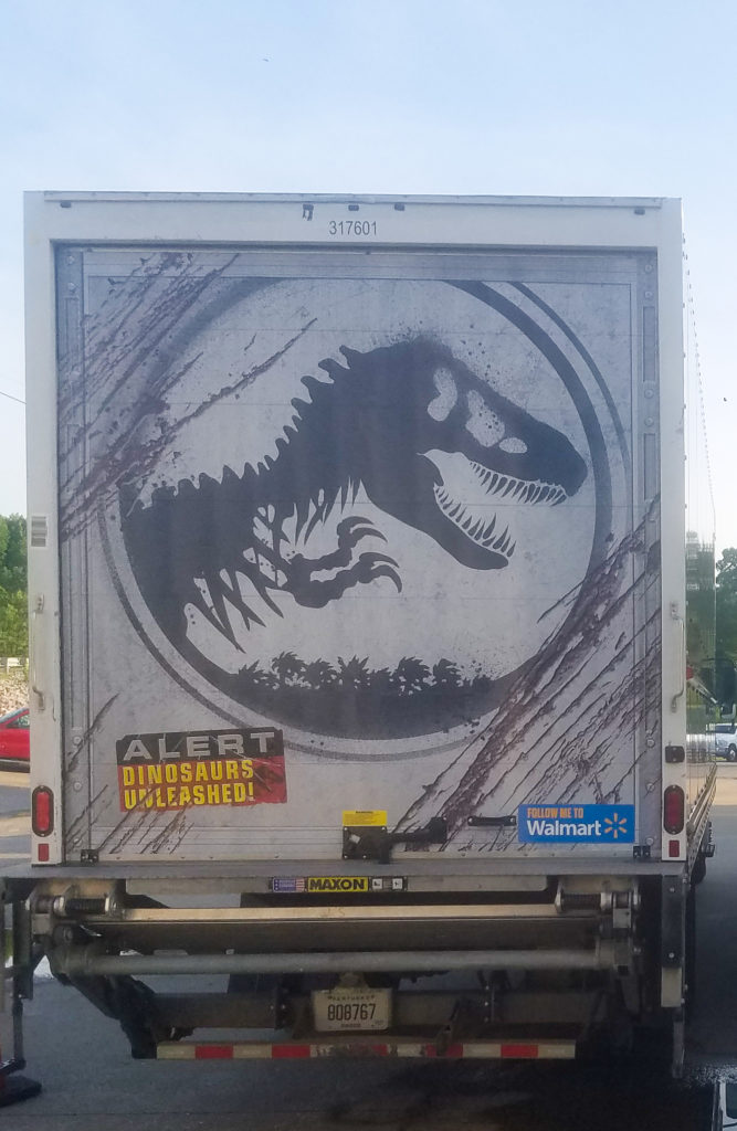 Jurassic World graphics on a trailer