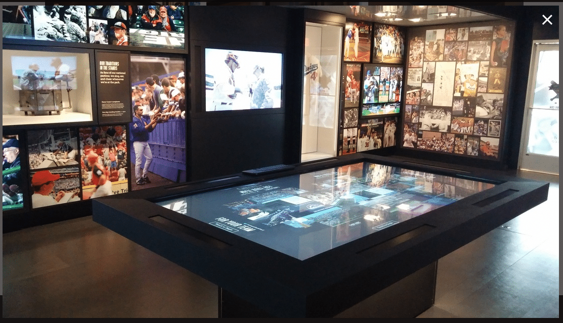 Interior of MLB mobile museum trailer
