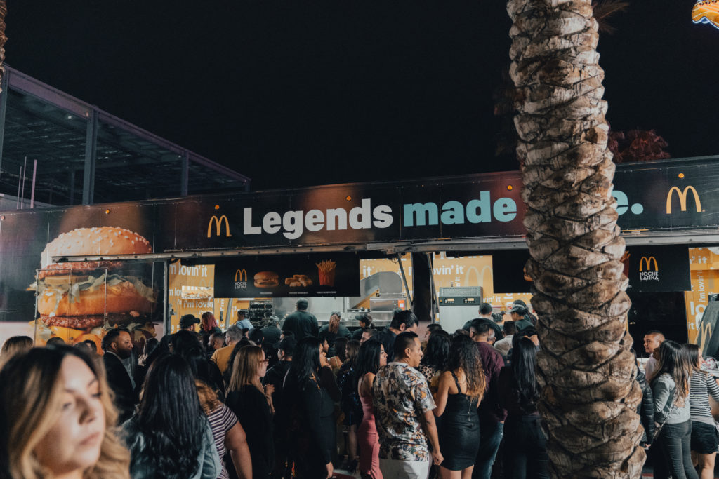 People lining up at a mobile McDonald's food truck