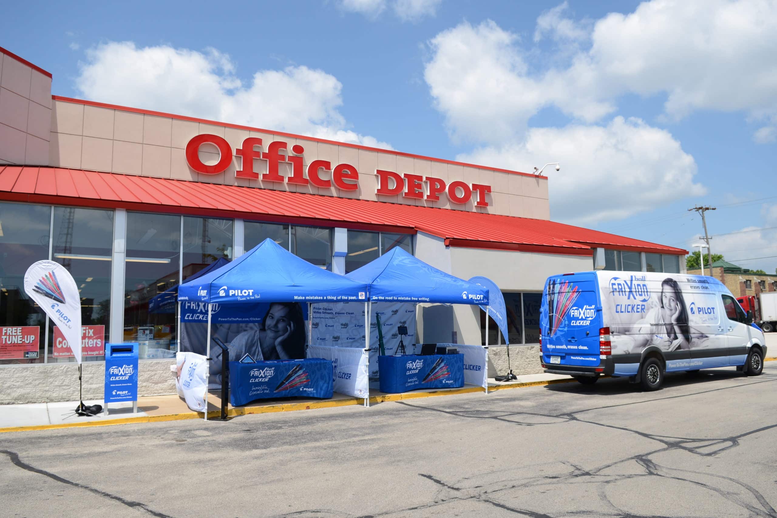 Pilot Pen tents outside Office Depot