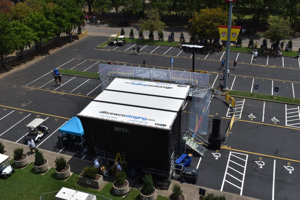 Aerial view of a white stage